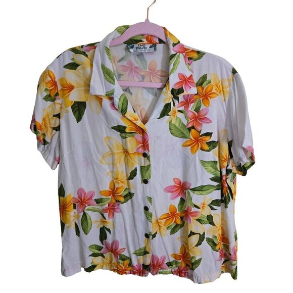 Two Palms Nadina Fitted Blouse Vintage Tropical Floral Size L - Picture 2 of 6